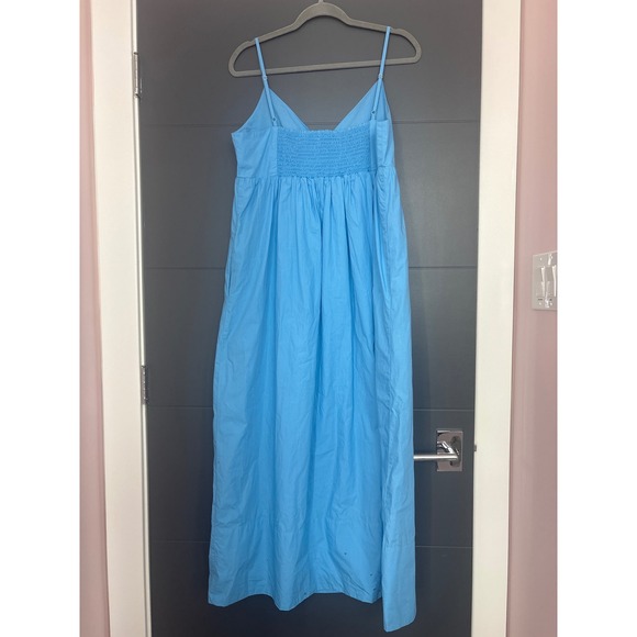 Quince Blue Cotton‎ Smocked Waist Midi Dress Women's Size L - Picture 5 of 7